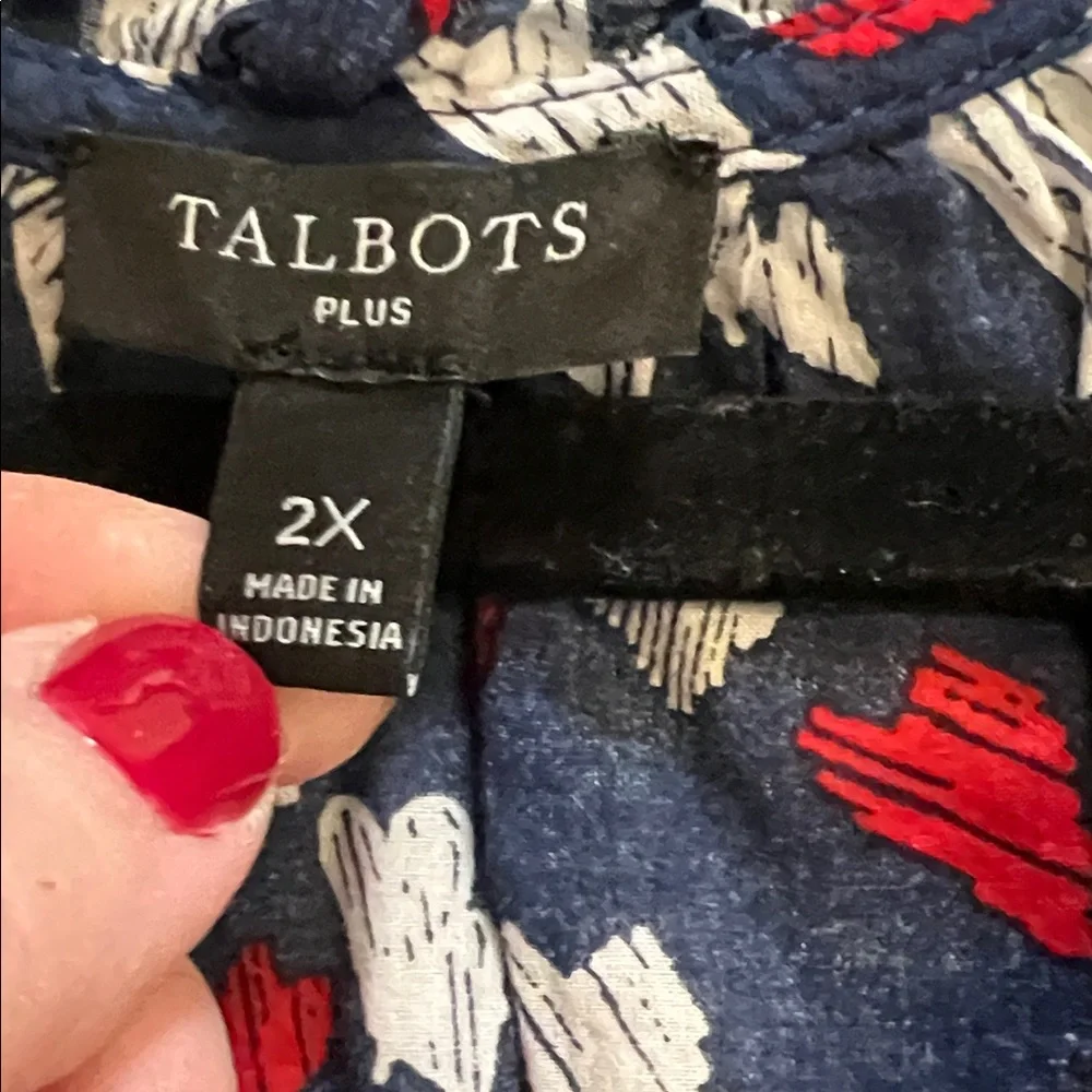 Talbots Plus Navy Blouse with Red and White Heart Print - Picture 2 of 3